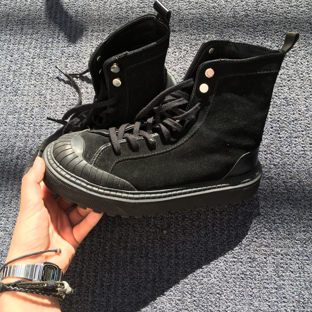 Zara Suede Platform Combat Boots
